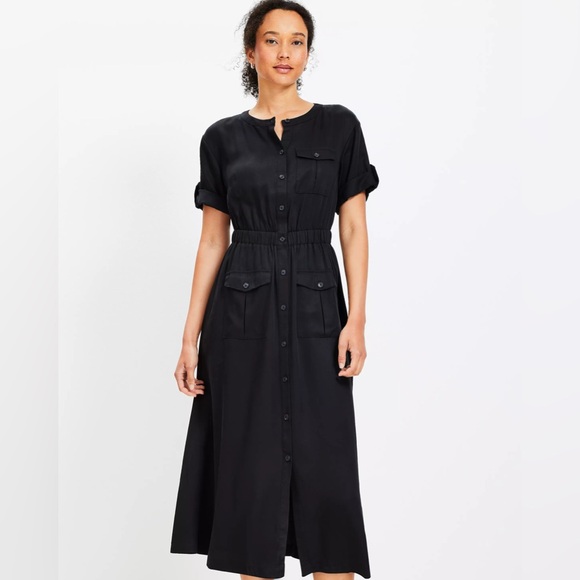 Loft Utility Midi Pocket Dress NWT Black - Picture 1 of 3